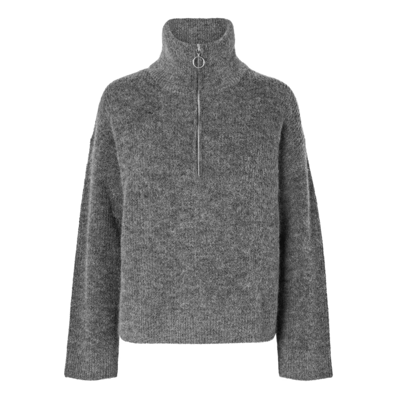 SLFSia Ras Ls Knit Half Zip - med.grey